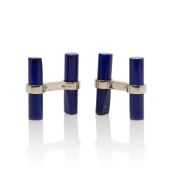 Cartier 18k White Gold Lapis Lazuli Baton Vintage Cufflinks