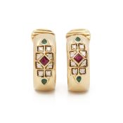 Cartier 18k Yellow Gold Diamond, Ruby & Emerald Byzanite Earrings