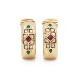 Cartier 18k Yellow Gold Diamond, Ruby & Emerald Byzanite Earrings