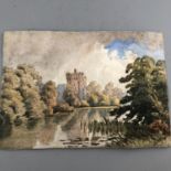 Antique Small Watercolour Painting Landscape Castle c1920 Signed