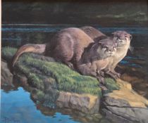 Peter Munro bn 1961 signed oil on board "otters"