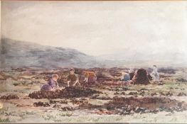 Duncan Cameron Scottish artist Signed watercolour Irish Landscape "Peat Cutters"