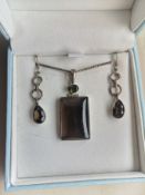 Pair Of Art Deco Silver Earrings And Pendant