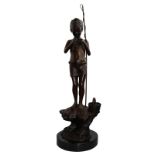 After Giovanni de Martino a V fine quality & large Bronze Fishing Boy 20thC