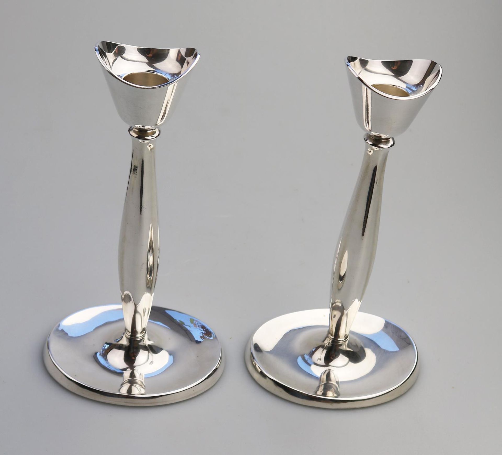Retro Silver Plate : pair Modernist Candlesticks by Cohr of Denmark C.1950's