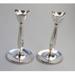 Retro Silver Plate : pair Modernist Candlesticks by Cohr of Denmark C.1950's