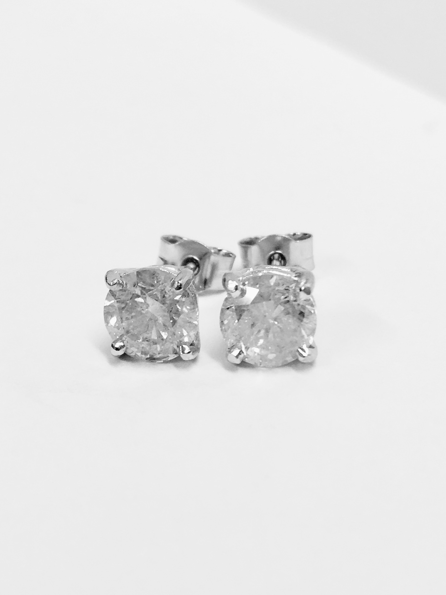 2.00ct Solitaire diamond stud earrings set with brilliant cut diamonds I colour, I1 clarity Set in a - Image 3 of 5