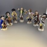 Antique German Sitzendorf porcelain monkey band orchestra set of 7 figurinesæ