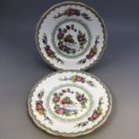 PAIR Vintage Grosvenor porcelain small side Plates NANSING green exotic birds