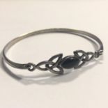 Vintage Silver (marked 925) Celtic Bangle Bracelet with Black Stone