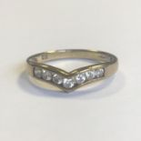 9ct gold wishbone ring set with white stones - Size O