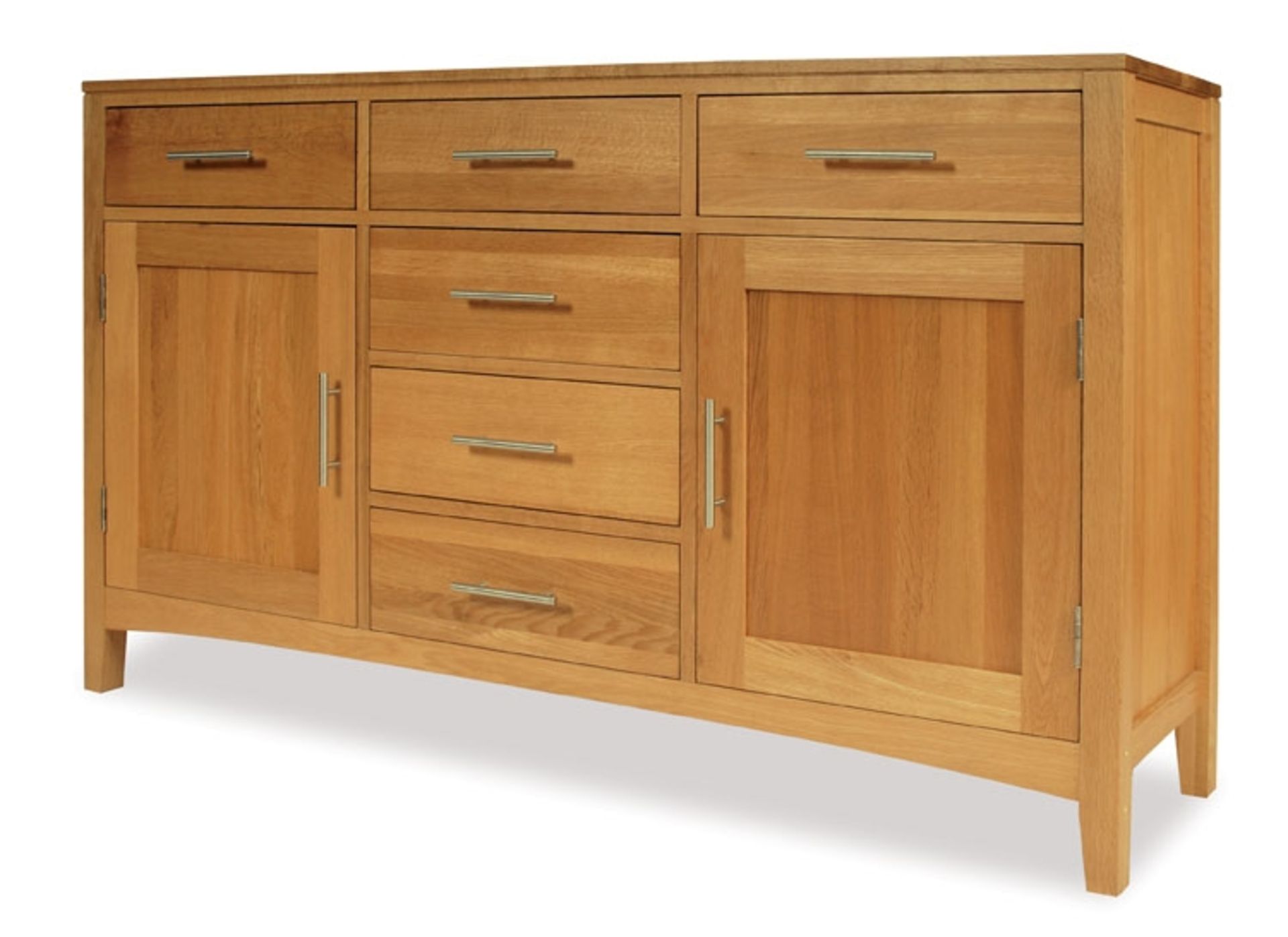 1x Hereford Oak 2 Door 6 Drawer Sideboard - Full Dresser