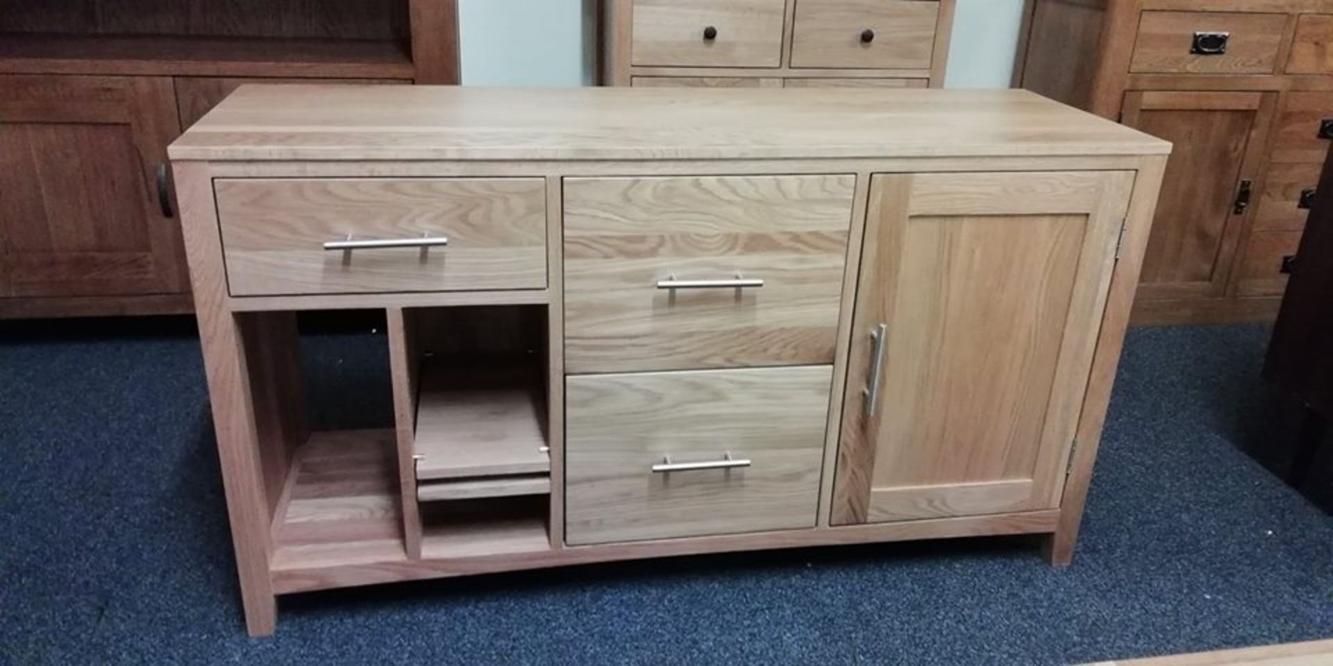 1x Hereford Oak Home Office Triple Unit - Solid Oak