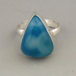 Stamped 925 Silver Ring Size S 1/2 with Blue & White Triangular Resin Stone