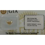 Heart-shaped diamond weighing app. 1.03ct. Colour : Yellow-Brown .Clarity :eye-clean