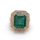 A Vintage Style Diamond and Emerald Cluster Ring