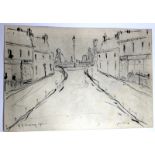 L.S.Lowry Signed Street Scene. Dated 1961 ink on sketch pad paper.