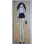 L.S.L. Initialed Oil On Board Painting Of Girl In A Mini Skirt