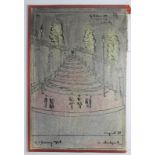 L.S.Lowry Signed Stockport Steps in ink and colour wash