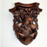 Antique Treen Wood Carving Exceptional Religious walnut Wall Bracket Shelf 19th .C