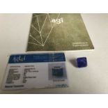 One Emerald Variation Cut Blue Tanzanite. Weight 20.72 Carats. Clarity I1