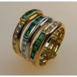 Vintage Designer Jewellery : 18ct Gold , Diamond & Emerald Ring 17/N C.1999