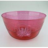 Antique English Cranberry Glass a rare Richardson Dog Armorial Bowl 19th C.