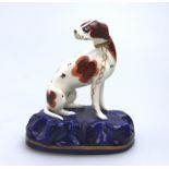 Antique English Pottery good & unusual Staffordshire seated Pointer Dog C.1840