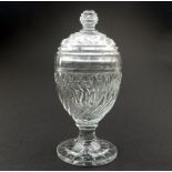 Antique Anglo - Irish Cut Glass Blown Glass. A fine Antique lidded Vase 19th C