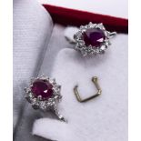 Pair of 1ct Diamond and 2ct Ruby earrings set in 18ct White Gold