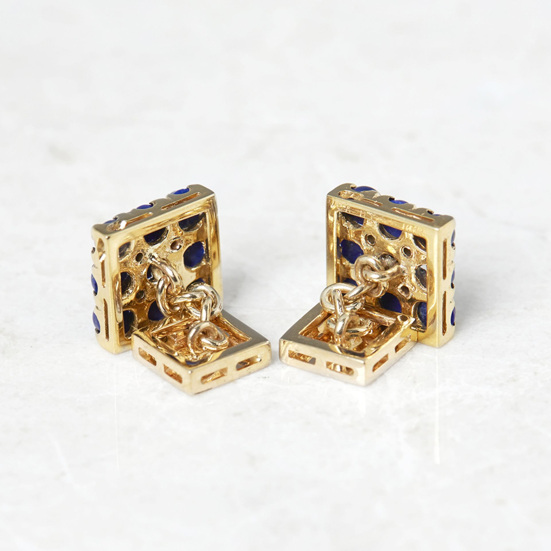 Van Cleef & Arpels 18k Yellow Gold Lapis Lazuli & Diamond Vintage Cufflinks - Image 5 of 5