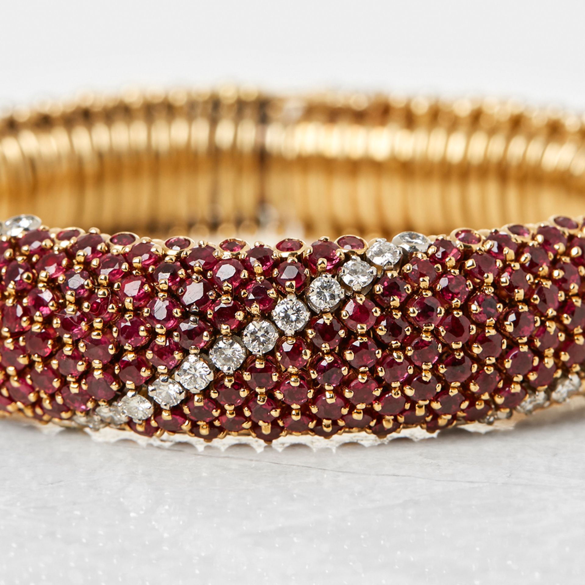 Van Cleef & Arpels 18k Yellow Gold Ruby & Diamond Vintage Statement Bracelet - Image 6 of 7
