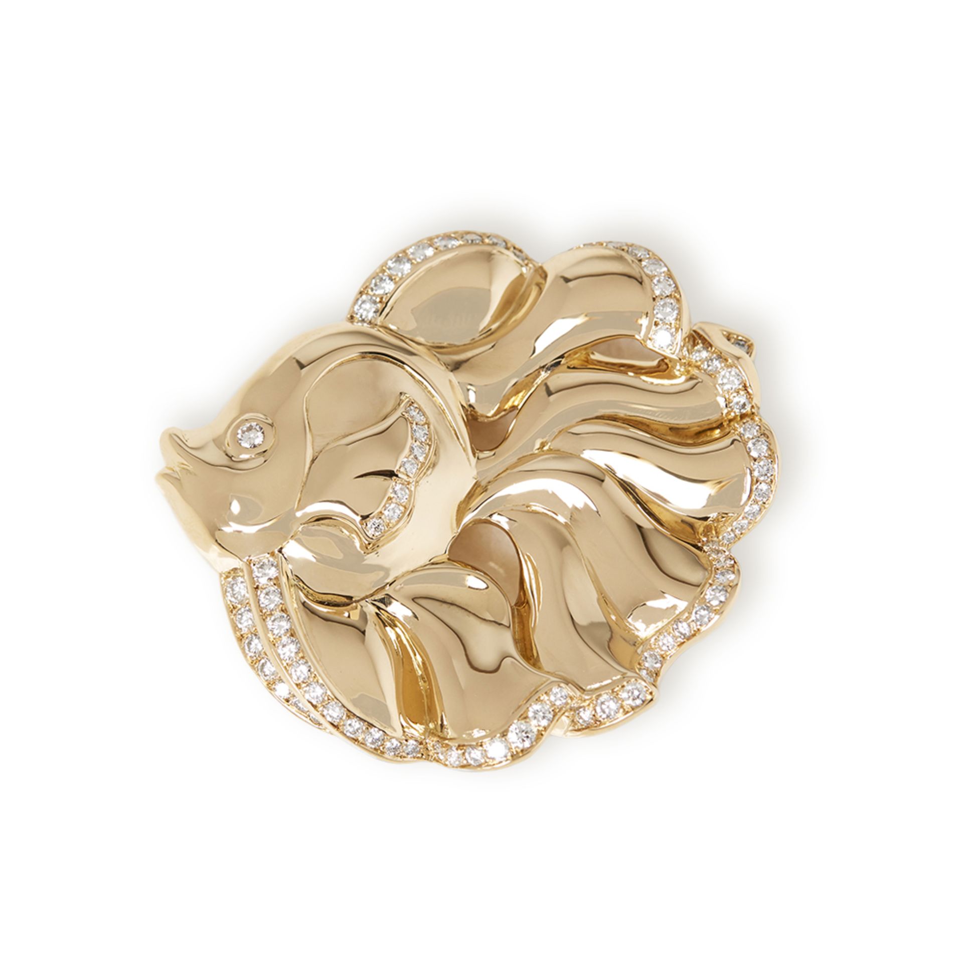 Van Cleef & Arpels 18k Yellow Gold Diamond Vintage Fish Design Brooch