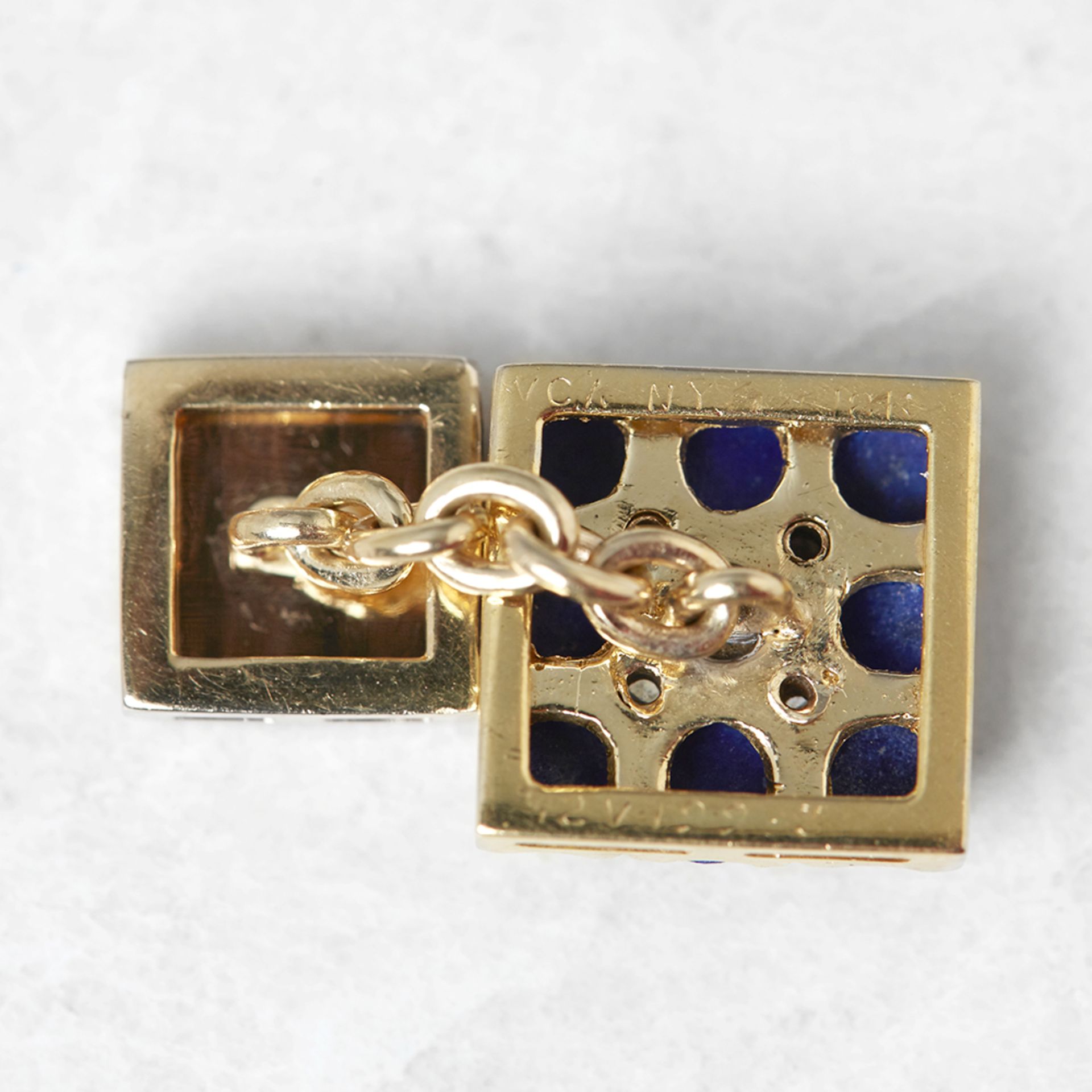 Van Cleef & Arpels 18k Yellow Gold Lapis Lazuli & Diamond Vintage Cufflinks - Image 2 of 5