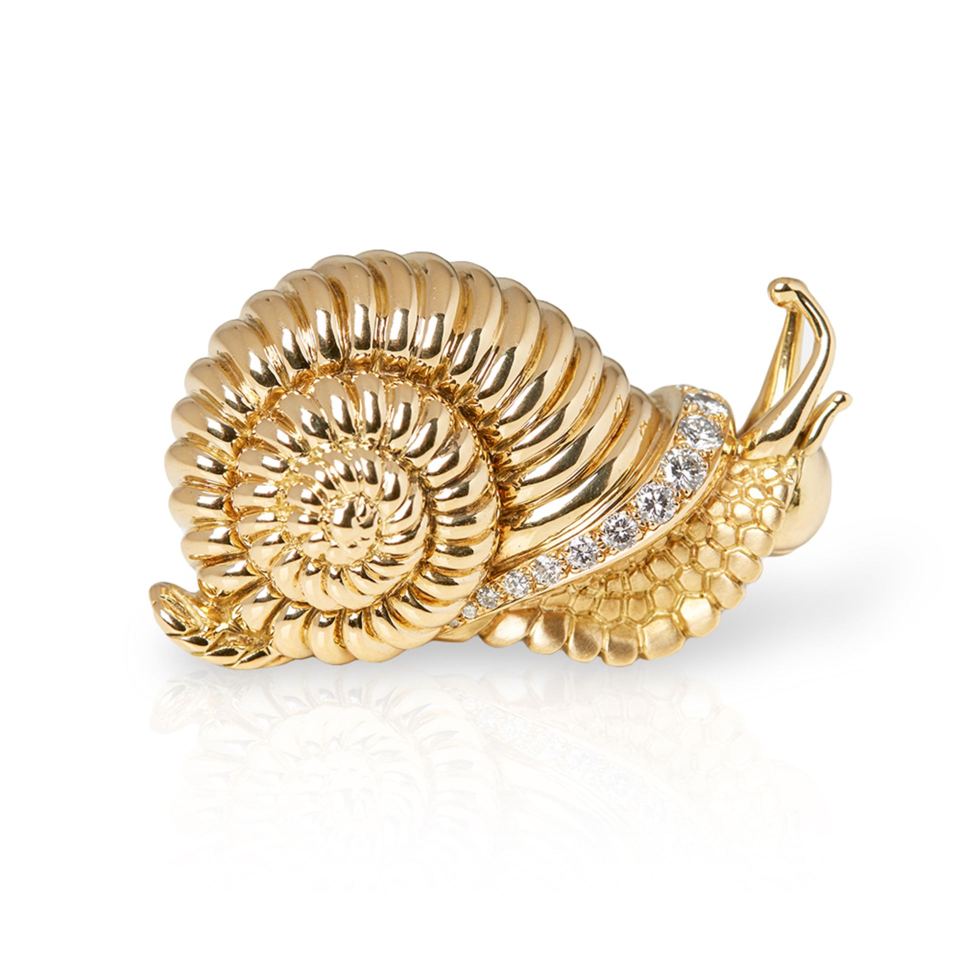 René Boivin 18k Yellow Gold Diamond Vintage Snail Brooch