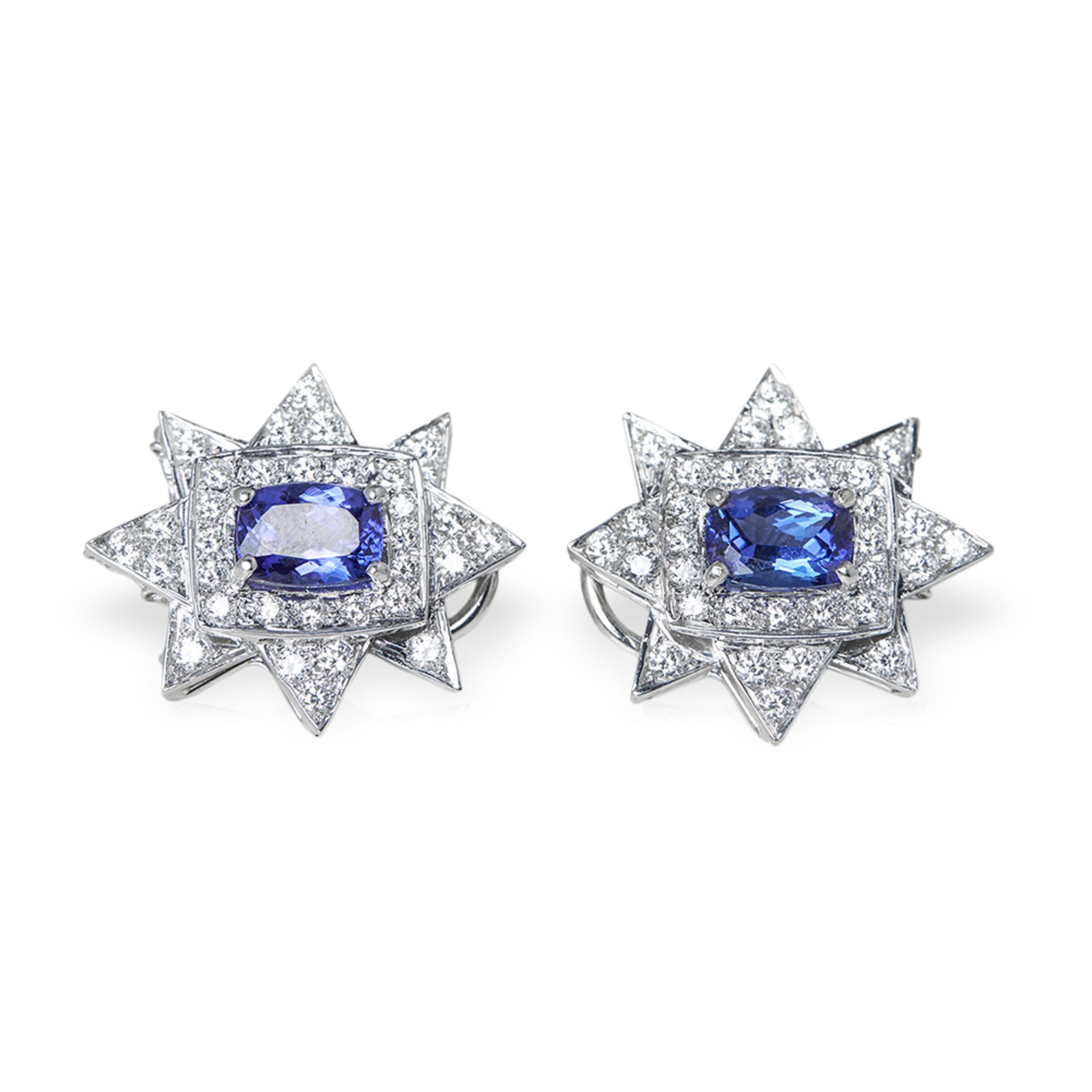 18k White Gold Tanzanite & Diamond Star Design Earrings