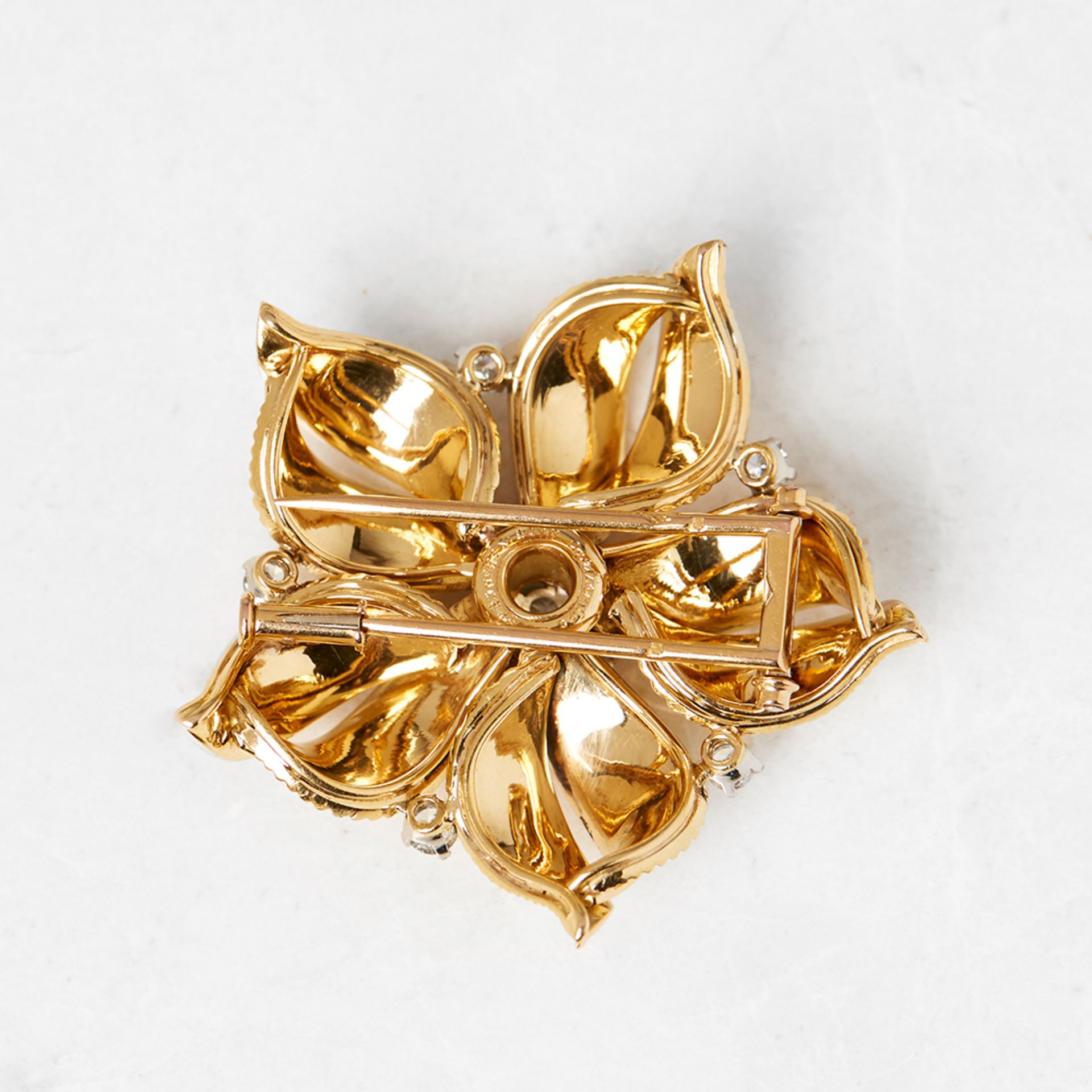 Cartier 18k Yellow Gold Diamond Vintage Flower Design Brooch - Image 7 of 7