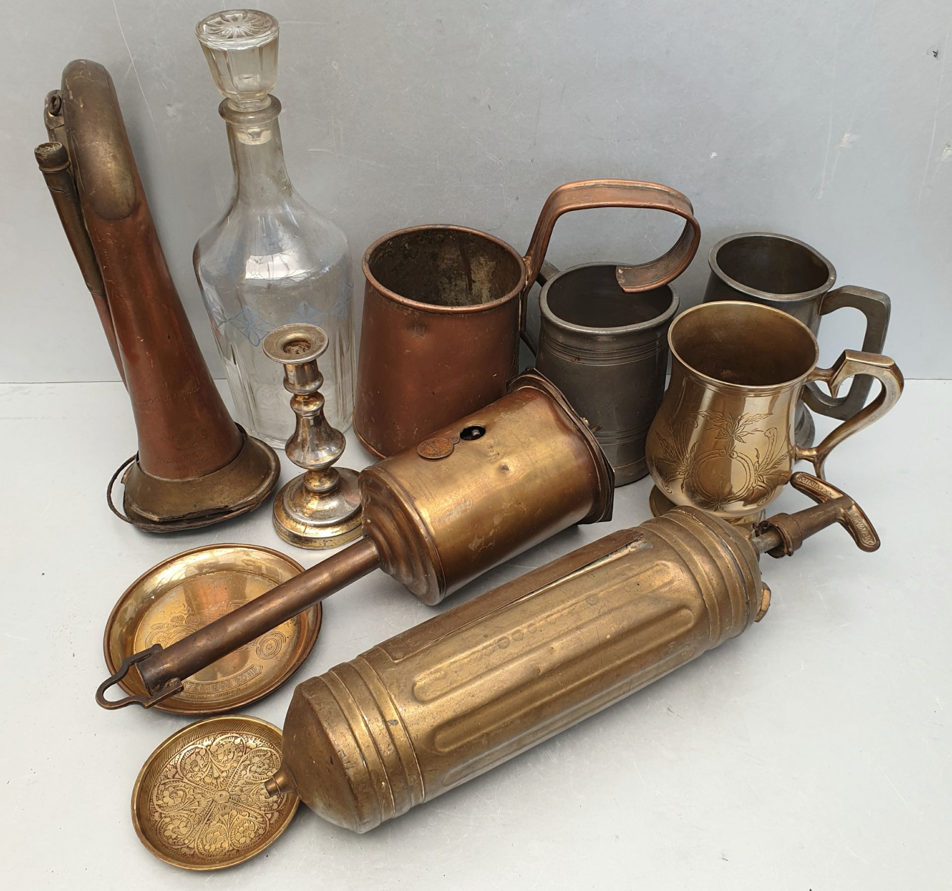 Antique Vintage Assorted Parcel of Brass Copper Pewter & Glass Items