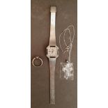 Vintage Sterling Silver Cross & Chain Sterling Silver Ring and a Camy Wrist Watch