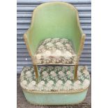 Vintage Lloyd Loom Style Ottoman and Bedroom Chair in Green