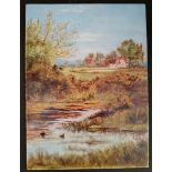 Antique Art Hand Painted Oil on Ceramic Plaque Country Scene Possibly Bristol Early 1800's