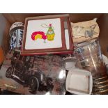 Vintage Retro Banana Box of Assorted Items Includes Part Tea Service Collectable Plates & Dog