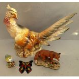 Vintage Parcel of Assorted Animal Figures Includes Pheasant Fox Butterfly & Beswick Blue Tit