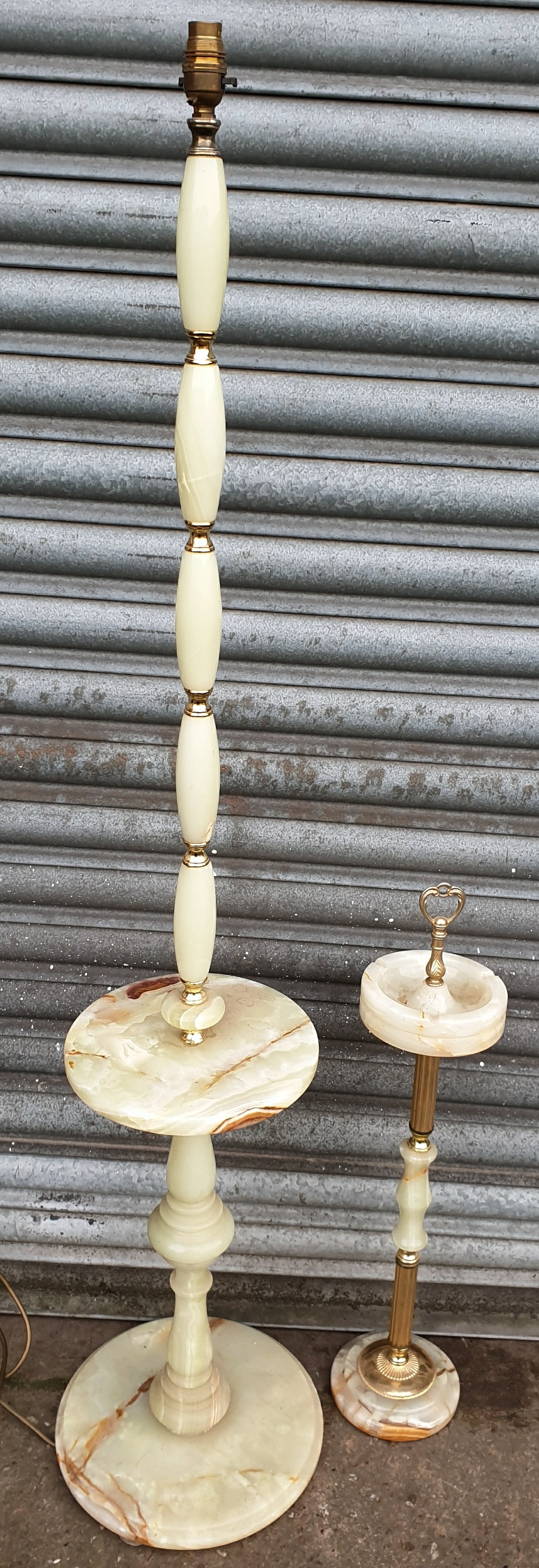Vintage Onyx Standard Lamp & Ashtray on Stand.