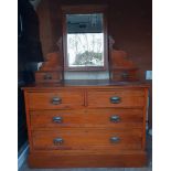 Antique Edwardian Dressing Table Two Drawers Over Two With Mirror & Two Desk Top Drawers