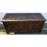 Antique Early Coffer Chest c1700's Original Hinges Pegged Joints Carved Front Panels