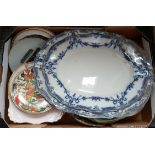 Antique Vintage Retro Box of Assorted Collectors Plates & 2 Large Blue & White Meat Plates