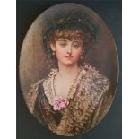 Antique Art Hand Painted Oil Portrait Oval Charger style of Vigee Le Brun c1800's Monogram L/Right