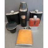 Vintage 4 Hip Flasks & 2 Sets of Travelling Drinking Cups