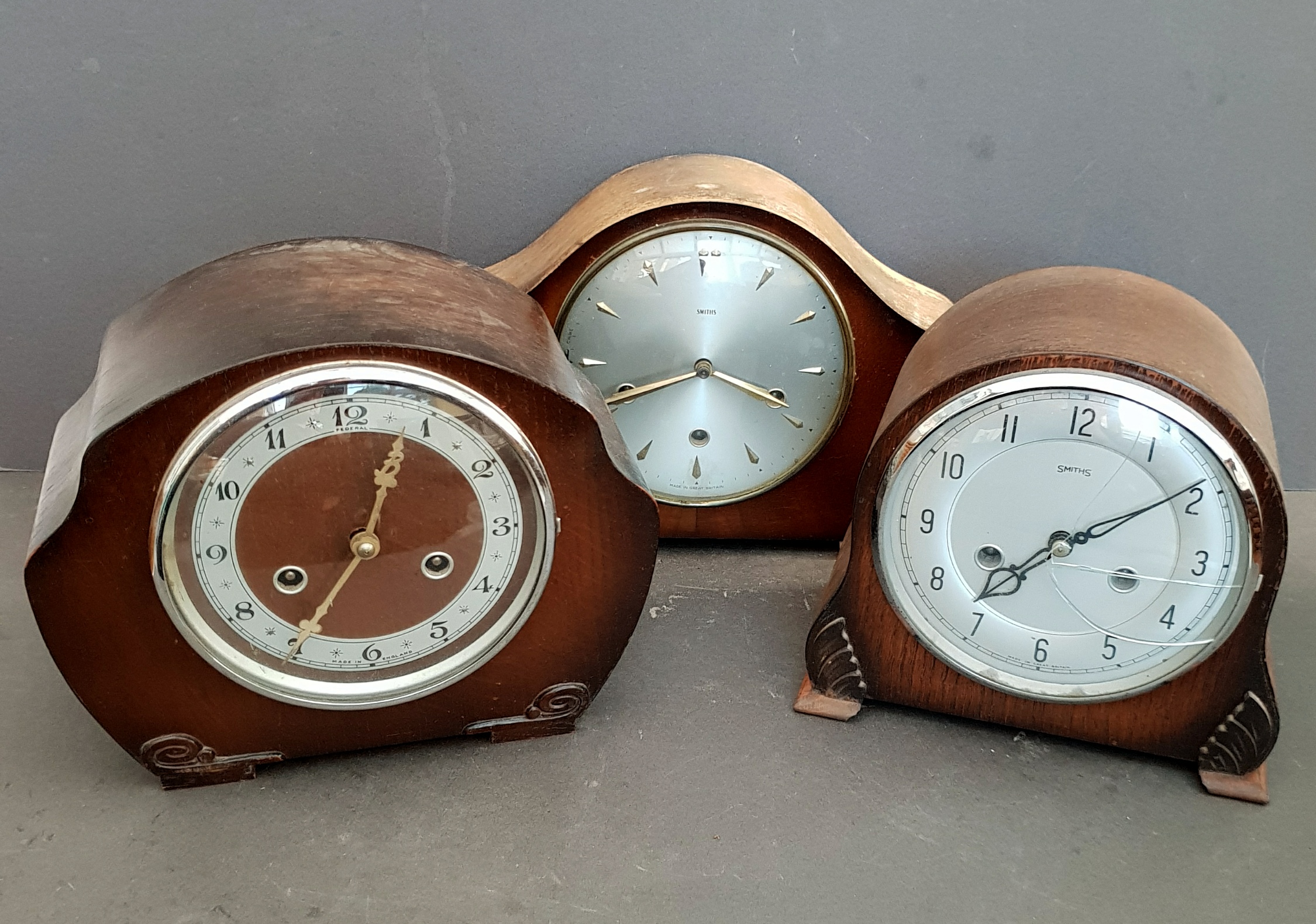 Antique & Vintage 3 x Mantel Clocks Includes 2 Smiths & 1 Federal